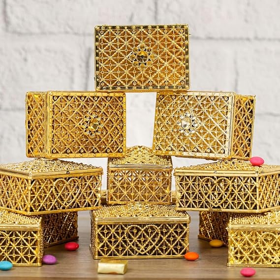 SATYAM KRAFT Rectangle Shape Golden Decorative Box For Mini Storage, Gift Box, Ring Jewellery, Candy Container Case DIY, Wedding Gift, Return Gift, Christmas Decoration Items (Golden Boxes)