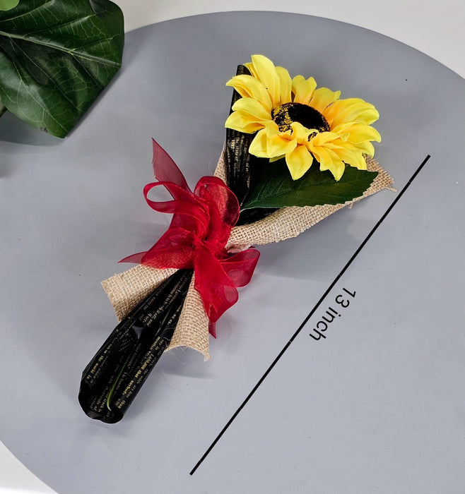 Ready to use Bouquet Artificial Flower White BabysBreath & Sunflower Gypsy Wrapped for Best Wishes,Gifting,Housewarming,Wedding,Office,Welcoming, Surprice,Gift for her/him Birthday,Anniversary