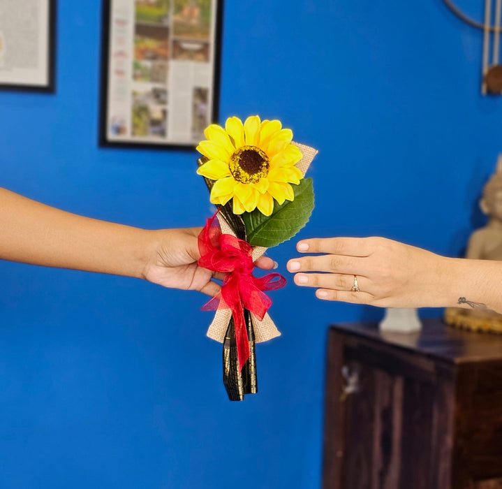 Ready to use Bouquet Artificial Flower White BabysBreath & Sunflower Gypsy Wrapped for Best Wishes,Gifting,Housewarming,Wedding,Office,Welcoming, Surprice,Gift for her/him Birthday,Anniversary