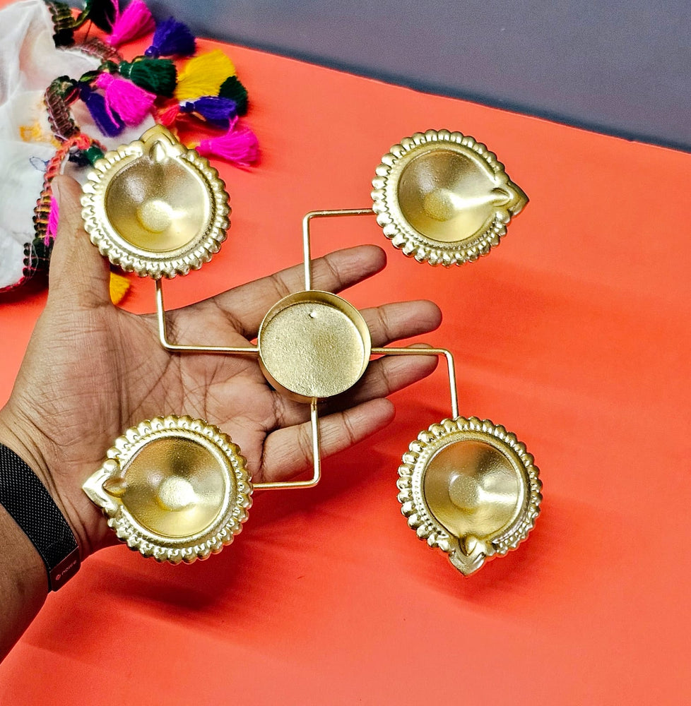 2 Pcs Decorative Swastic Design Gold Polish Tealight Candle Holder Stand,Candle Holder for Home Decor,Mandir Decor,Diwali Decor, Floating Flowers, Candles Diya holder, Office,Table Decor, Entrance Decoration Item(Golden)