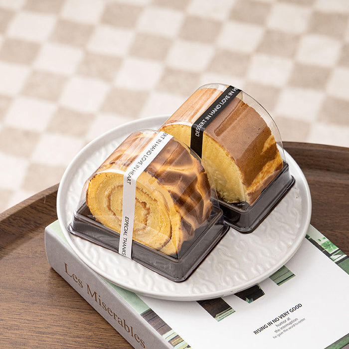 Clear Swiss Roll Box with Black Base for Cake Roll, Pastry, Chocolate, Dessert, Bakery Packing, Party & Café Packaging