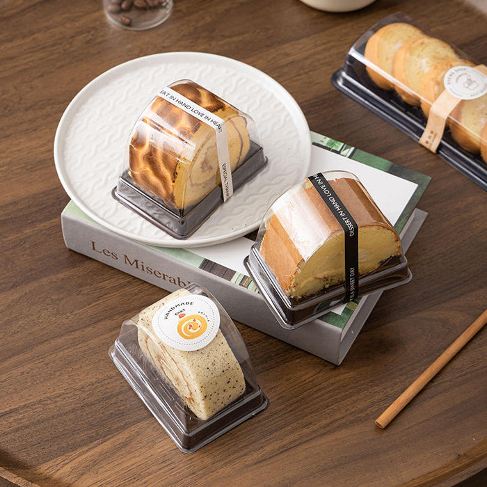 Clear Swiss Roll Box with Black Base for Cake Roll, Pastry, Chocolate, Dessert, Bakery Packing, Party & Café Packaging