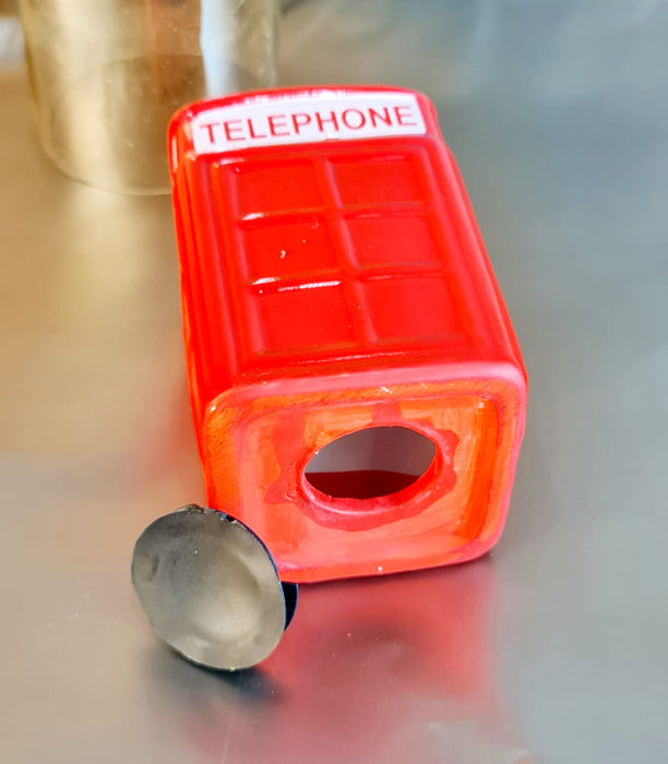 2 Piece Ceramic Telephone booth Design Gullak Piggy Bank for Rupees Savings - Coin Storage Tip Box Ideal for Kids and Adults - Money Kilona Pikibank ATM Coinbox Gulak (Pack of 1)