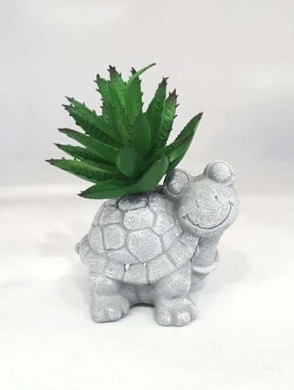 SATYAM KRAFT 1 Pc Mini Aesthetic Succulent Plant with Ceramic Cement Tortoise Pot for Indoor,