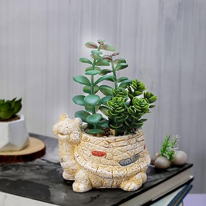 SATYAM KRAFT 1 PCS Artificial Ceramic Tortoise Design Flower Plants-Add Charm to Your Home,Office Decor, Elegant Shelf