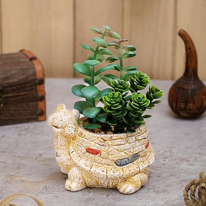 SATYAM KRAFT 1 PCS Artificial Ceramic Tortoise Design Flower Plants succulent -Add Charm to Your Home,Office Decor, Elegant Shelf