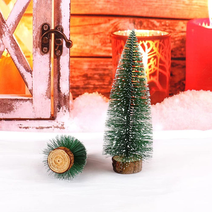 9 Pcs (30 cm) Artificial Mini Christmas Tree Beautiful Pine Tree Miniature with Wooden Base | Snow-Flocked Xmas Tree for Gifting, Home, Office, Tabletop & Christmas Decoration