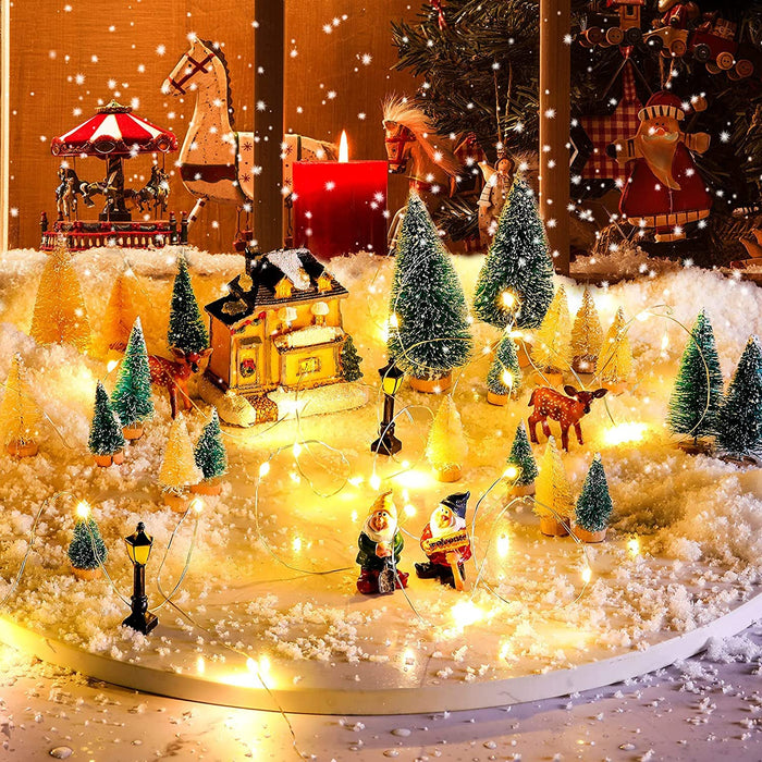 9 Pcs (30 cm) Artificial Mini Christmas Tree Beautiful Pine Tree Miniature with Wooden Base | Snow-Flocked Xmas Tree for Gifting, Home, Office, Tabletop & Christmas Decoration