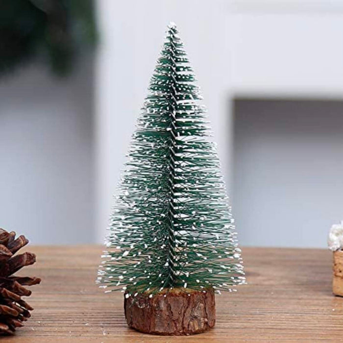 9 Pcs (30 cm) Artificial Mini Christmas Tree Beautiful Pine Tree Miniature with Wooden Base | Snow-Flocked Xmas Tree for Gifting, Home, Office, Tabletop & Christmas Decoration