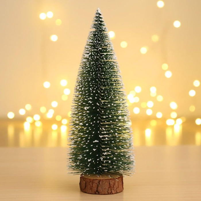 9 Pcs (30 cm) Artificial Mini Christmas Tree Beautiful Pine Tree Miniature with Wooden Base | Snow-Flocked Xmas Tree for Gifting, Home, Office, Tabletop & Christmas Decoration