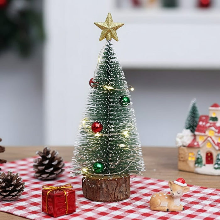 9 Pcs (30 cm) Artificial Mini Christmas Tree Beautiful Pine Tree Miniature with Wooden Base | Snow-Flocked Xmas Tree for Gifting, Home, Office, Tabletop & Christmas Decoration