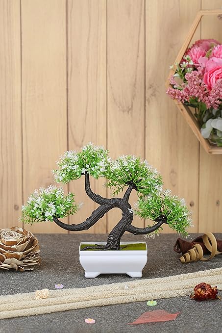 1 Pc Artificial Bonsai Tree With Designer Pot for Home Decor,Artificial Plants Bonsai Tree Fake Room Decor, Room Decorations, Living Room Table, Diwali Decoration Plants and Craft Items Corner (Pack of 1)