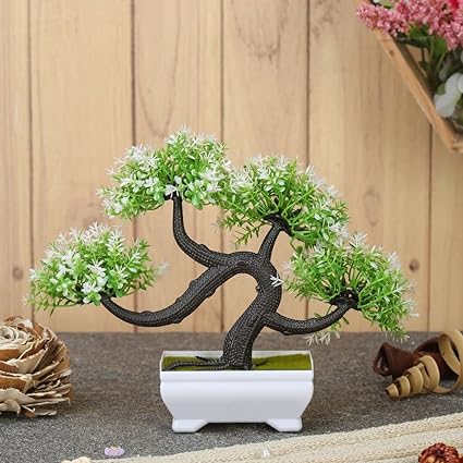 1 Pc Artificial Bonsai Tree With Designer Pot for Home Decor,Artificial Plants Bonsai Tree Fake Room Decor, Room Decorations, Living Room Table, Diwali Decoration Plants and Craft Items Corner (Pack of 1)