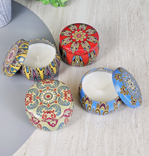 4 Pcs Tin Can Round Shape Aroma Scented Soy Wax Candle Gift Perfect for Candlelight Dinner, Home Decoration, Aroma Fragrance (Random Color, Pack of 4)