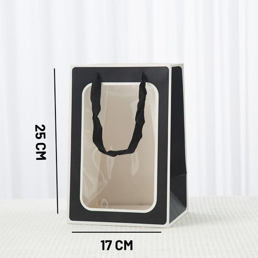 10 Pcs Big Size Transparent Window Black Bag With White Border Goodie Bags With Handle Gift Bag,Hamper Bag,Carry Bags,Shopping Gift Bag,Gift For Gifting,Presents,Return Gifts,Birthday,Party,Wedding,Festivals,Events