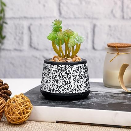 SATYAM KRAFT 1 PC Mini Green Artificial Indoor Succulent with Aesthetic Ceramic Pot to Add Charm to Your Homedecor