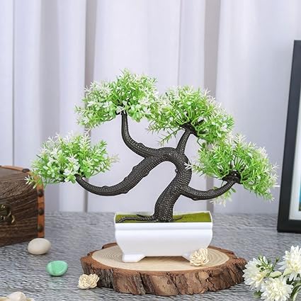 1 Pc Artificial Bonsai Tree With Designer Pot for Home Decor,Artificial Plants Bonsai Tree Fake Room Decor, Room Decorations, Living Room Table, Diwali Decoration Plants and Craft Items Corner (Pack of 1)