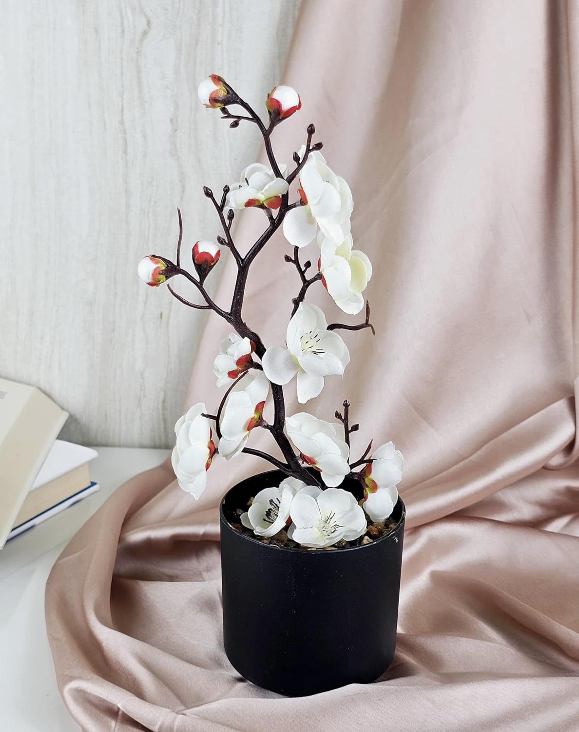 Lifelike Artificial Blossom Flower Stick with Pot - Home Decor & Gifting