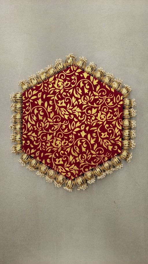 1 pcs Hexagone Shape Handmade Gota Patti Rakhi Platter, Pooja Thali with jumkhi | Wedding Ring Ceremony Tray, Ganpati Pooja Thali, Mandir, Housewarming, Marriage Gift, Table Decoration, Rakshabhandhan (10 Inch)