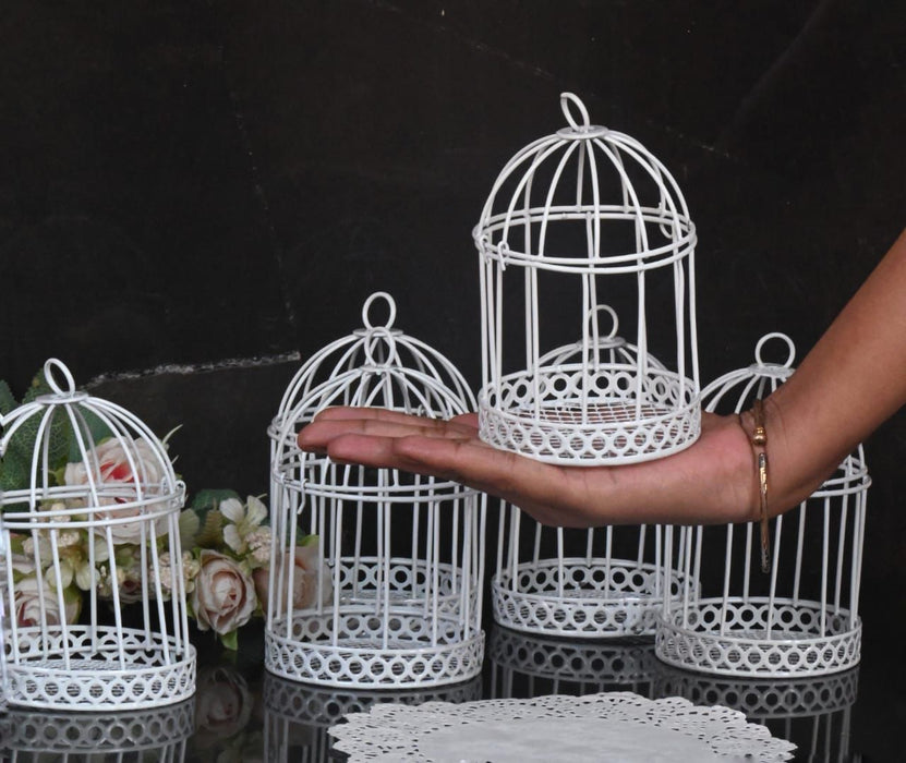 SATYAM KRAFT 6 Pieces of White Bird Cages for Decorative Wedding Invitation Tray, Candle Holder, Gifts Collection, Reception Ceremony, Wall Hanging,Gardens, Bedroom,Events,Birthday Decoration(Pack of 6)