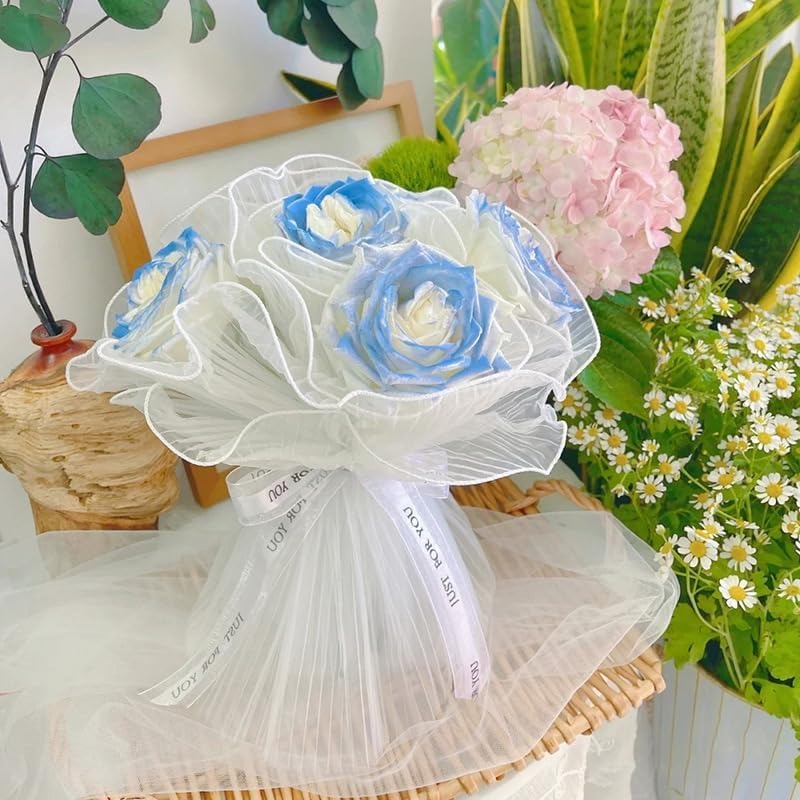 3 Pcs Flower Wrapping Mesh Bouquet Korean floral Packaging Roll Wrap sheet with wavy edge Perfect for Wedding , Enagagement, Anniversary, Birthday ,Proposal Dating Decoration (White)