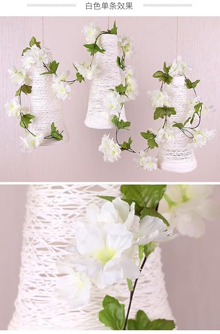 Artificial Cherry Blossom Rattan Flowers(White) Wall Hanging Decorative Vine String Lines Items for Diwali Decoration, Backdrop for Pooja Room, Home Decor (230 cm)