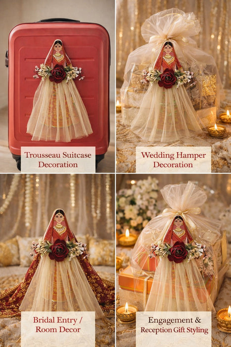 Princess Topper Cutout/ SuitcaseTopper Net Band with Glue Drop | DIY Decorative Cutout for Trousseau Packing, Wedding Gifting, Return Gifts, Bags & Trolley Bag Decor