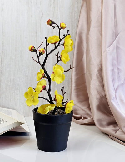 2 Pc Artificial Blossom Flower Stick with Plastic Pot Flower Pot for Home Decor, Living Room, Gifting, Table Top, Showpiece, Balcony, Raksha Bandhan Gifting(Pack of 1)(with Pot)