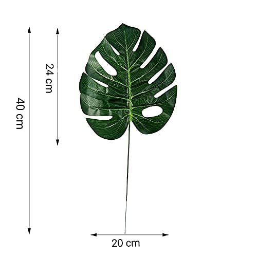 SATYAM KRAFT Artificial Flower Plant Big Monstera Palm Leaves for Gifting, Office Desk, Garden, Pot for Shelf, Bedroom, Balcony, Living Room, Farmhouse, Indoor, Outdoor, Home Decorations and Craft (40cm), Green