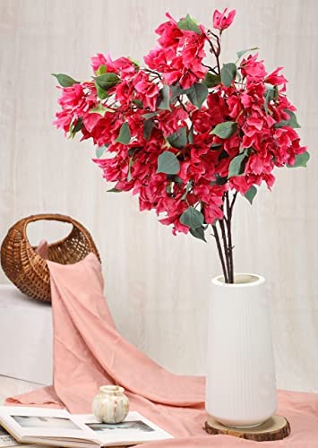 3 Pcs Artificial Bougainvillea Glabra Fake Plant Flowers for Home, Room, Office, Bedroom, Balcony, Living Room, Table Decoration, Plants and Craft Items Corner (Without Vase Pot)