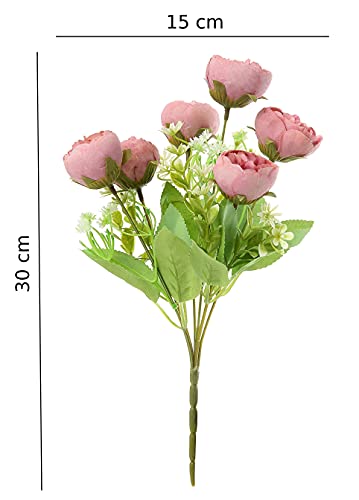 1 Pcs Bunch Artificial Bridal Piano Rose Peony Flower for Gifting, Fake Flowers Sticks Bunch decorative items for home, Office, Room Decorations, Diwali Decoration (Without Vase Pot)