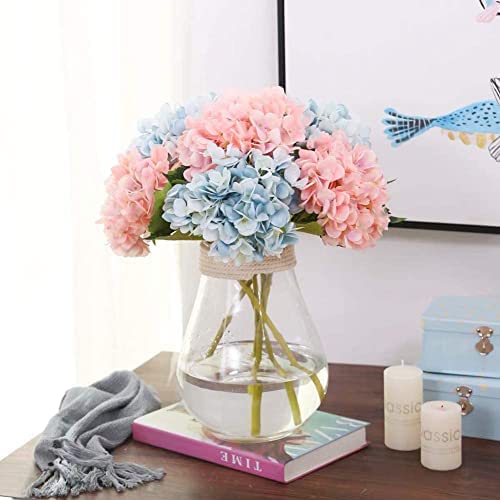 SATYAM KRAFT 1 Pcs Artificial Hydrangea Fake Flowers Bunch decorative items for Diwali Home, Room, Office, Bedroom, Balcony, Living Room, Table Decoration, Plants and Craft Items Corner (Without Vase Pot) (Pack of 1)