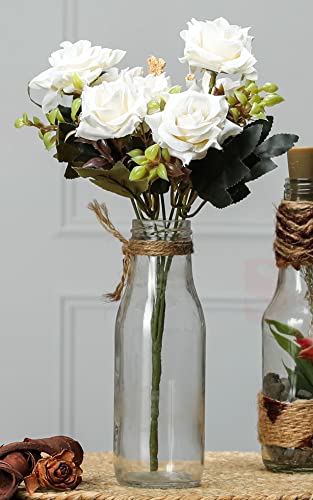 1 Pcs Artificial Rose Flower Bunch for Home, Office, Bedroom, Balcony, Living Room Decoration and Craft (Without Vase Pot) 7 Heads (Pack of 1)