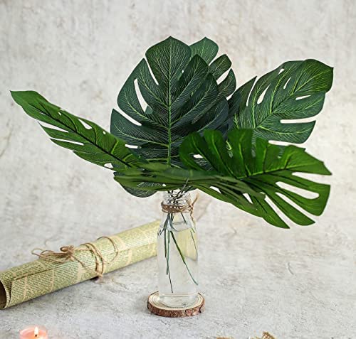 Artificial Flower Plant Big Monstera Palm Leaves for Gifting, Office Desk, Garden, Pot for Shelf, Bedroom, Balcony, Living Room, Farmhouse, Indoor, Outdoor, Home Decorations and Craft (40cm), Green