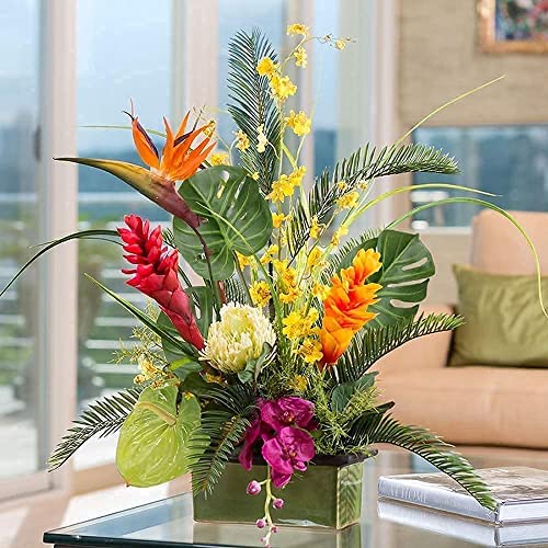 Artificial Flower Plant Big Monstera Palm Leaves for Gifting, Office Desk, Garden, Pot for Shelf, Bedroom, Balcony, Living Room, Farmhouse, Indoor, Outdoor, Home Decorations and Craft (40cm), Green