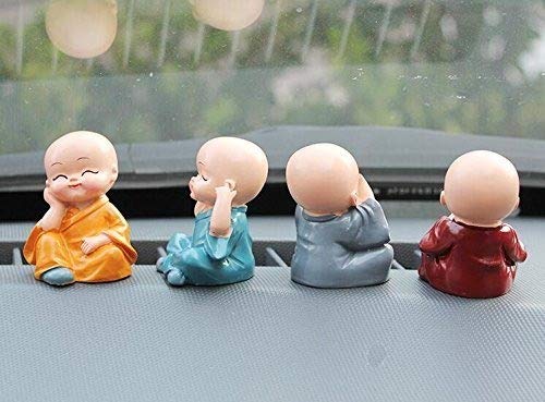 SATYAM KRAFT 4 Pcs Monk Buddha Miniature Showpiece Set Monks Figurine Statue, Cute Little Monks Statue Wealth Lucky Figurine Unique Gift, Don't Think, Don't Look, Don't Say, Don't Listen Decoration For Home (4 Piece, Cute Buddha Set)