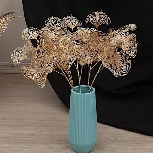 4 Pcs Artificial Flower Gingko Leaves Fake Flowers Sticks Bunch Decorative Items for Home, Living Room Table Decoration Plants and Craft Items Corner (Without Vase Pot) (Gold)