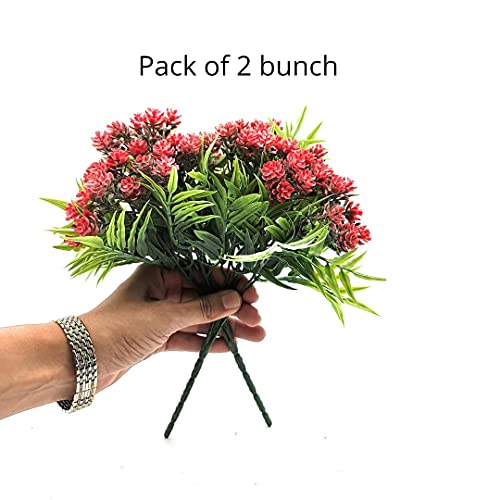 SATYAM KRAFT 2 Pcs Artificial Small Fake Flowers Sticks Bunch Decorative Items for Home, Room, Living Room Table, Diwali Decoration and Craft Items Corner (Without Vase Pot)