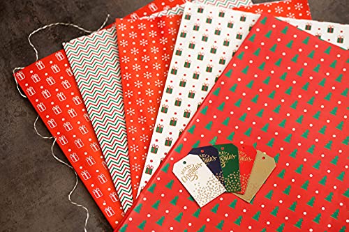 10 Pcs Christmas Theme Gift Wrapping Paper With 10 GIFT Tags for Christmas Gifts, Return Gifts and DIY (Mix Designs)