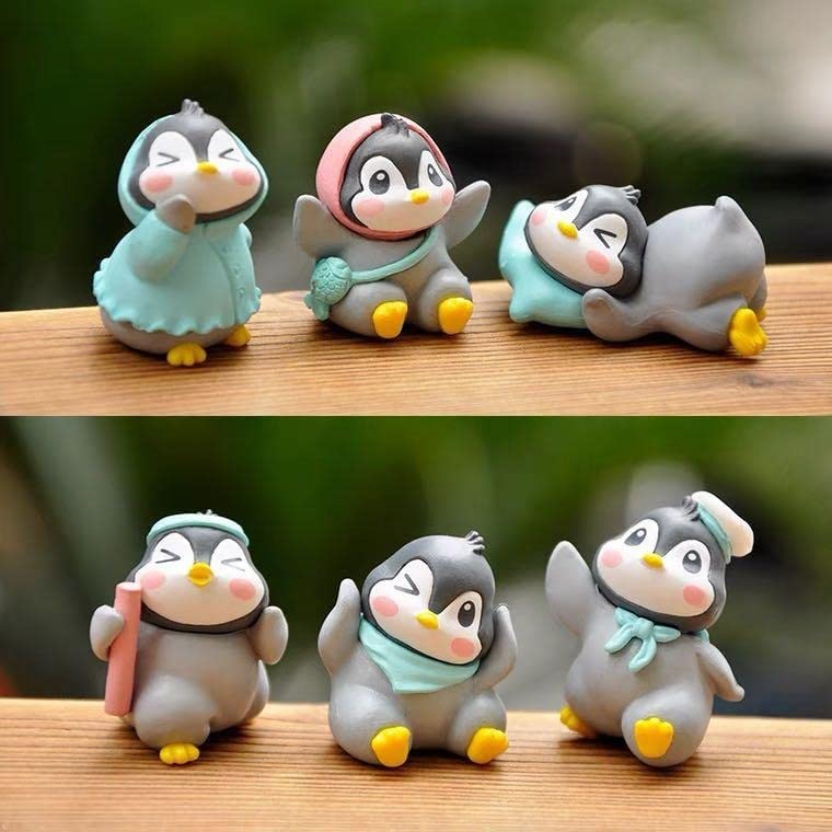 1 Set Cute Penguin Figurines Miniature Multiuse as Decorations, Cake Topper, Toys, Showpieces, Table Topper, Gift Item (1 Set, Multicolor) (6 Pieces Penguin)