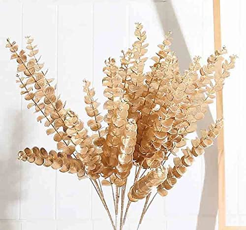 4 Pcs Artificial Flower Gingko Leaves Fake Flowers Sticks Bunch Decorative Items for Home, Living Room Table Decoration Plants and Craft Items Corner (Without Vase Pot) (Gold)