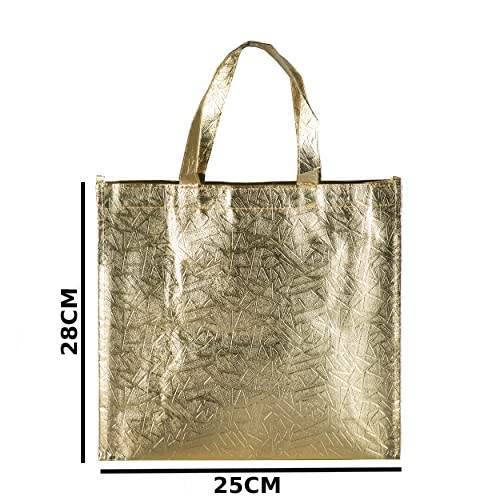 SATYAM KRAFT 12 pcs Small Size Non Woven Fabric Bag With Handle 28 x 25 cm Gift Paper bag, Carry Bags, gift bag, gift for Birthday, gift for Festivals, Season's Greetings and other Events(Gold)(Pack of 12)