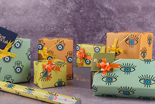 10 pcs evileye theme wrapping Paper With 10GIFT Tags for Gifts, Return Gifts and DIY (Mix Designs)