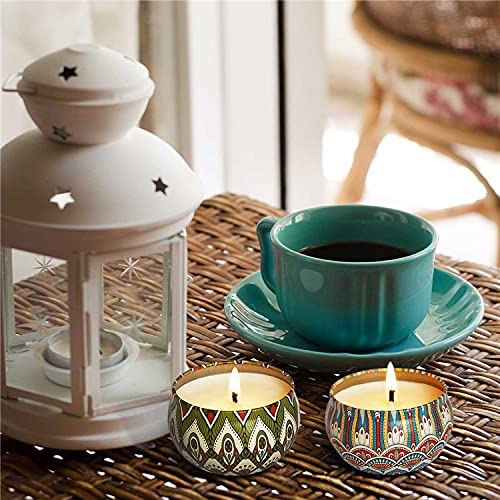 SATYAM KRAFT 4 Pcs Tin Can Round Shape Aroma Scented Soy Wax Candle Gift Perfect for Candlelight Dinner, Home Decoration, Aroma Fragrance (Random Color, Pack of 4)