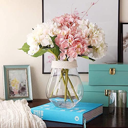 SATYAM KRAFT 1 Pcs Artificial Hydrangea Fake Flowers Bunch decorative items for Diwali Home, Room, Office, Bedroom, Balcony, Living Room, Table Decoration, Plants and Craft Items Corner (Without Vase Pot) (Pack of 1)