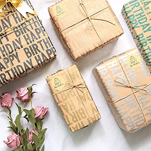 10 Pcs Happy Birthday Print Gift Wrapping Paper With 10 GIFT Tags for Birthday Gifts, Return Gifts and DIY