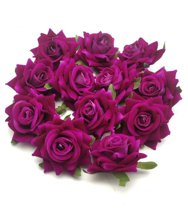 12 Pcs Artificial Rose Velvet Flower for Puja Decoration, Gifting, Home, Garden, Bedroom, Balcony, Living Room, Restaurant Decoration and Craft (6 cm)