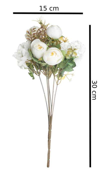 Artificial Head Rose Peony Fake Flowers Sticks Bunch decorative items for home Diwali Decor ,Room Decorations, Living Room Table Decoration Plants and Craft Items Corner ( Without Vase Pot )