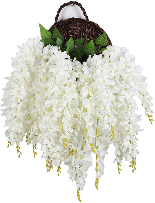 satyam kraft 12 pcs Wisteria Artificial Small Flowers for Home Decoration and Craft (Pack of 12, White)