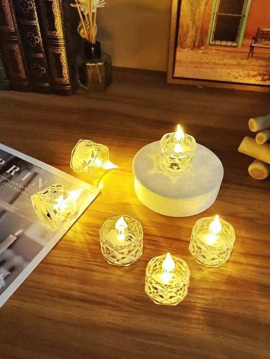 Flameless and Smokeless Decorative Candles Transparent Acrylic Led Tea Light Candle for Christmas, Festival,Candles (Yellow, 2 cm)